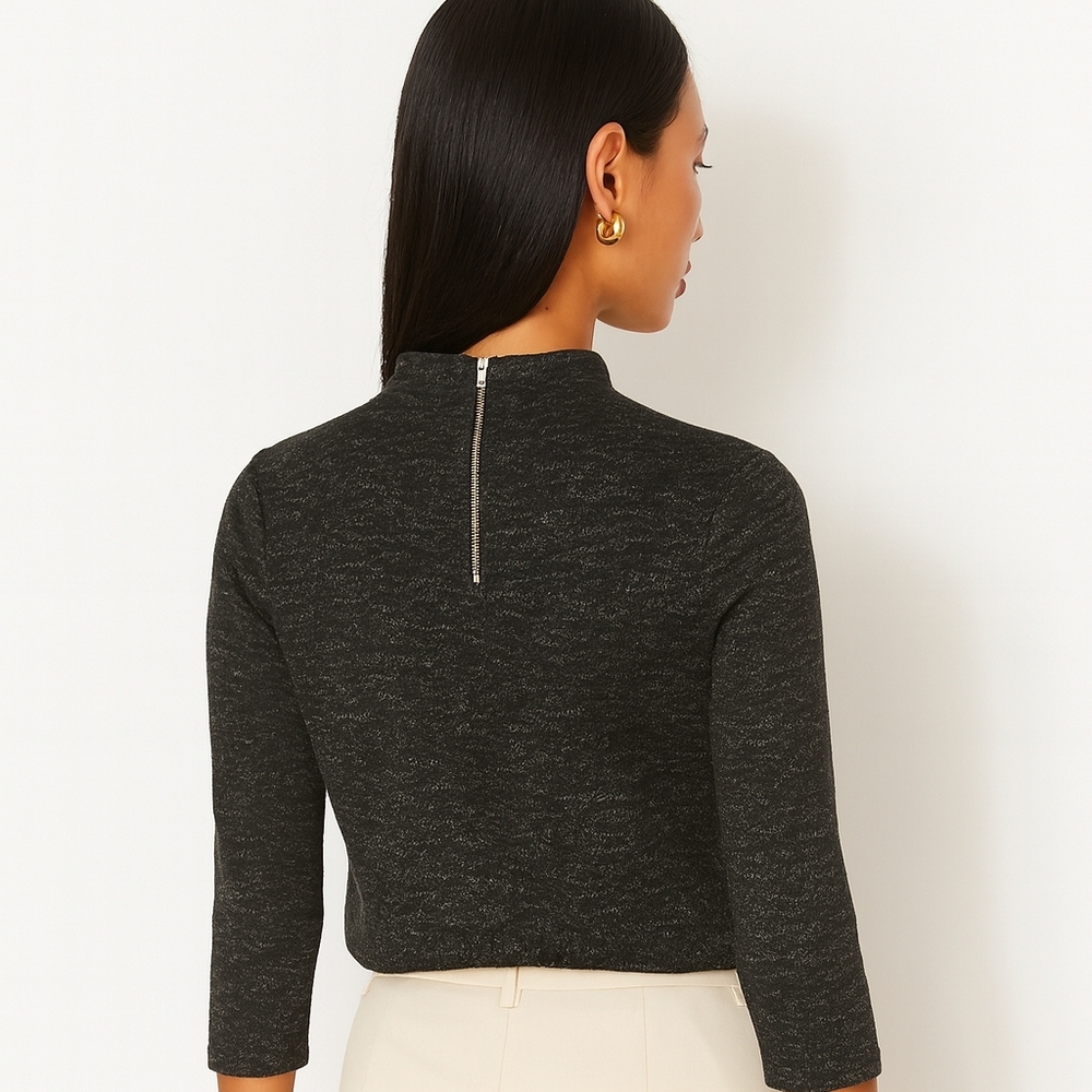 W5 Zipper Back Sweatshirt CropTop Zipper Back Black Gray Medium - Picture 5 of 12